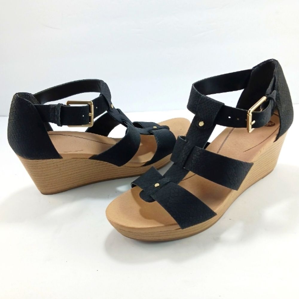 Dr. Scholl's Babs Wedge Platform Sandal Black/ Tan Wedges Womans 7 Floral.......